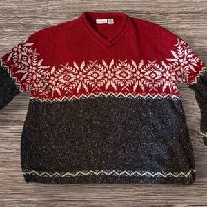 Croft & Barrow Festive Red and Gray V-Neck Sweater - plus size - 3X